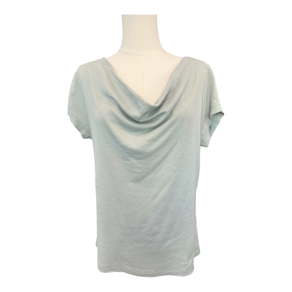 ✨ EUC ELIE TAHARI Women’s Sage Green Cowl Neck Short Sleeve Shirt | Size M